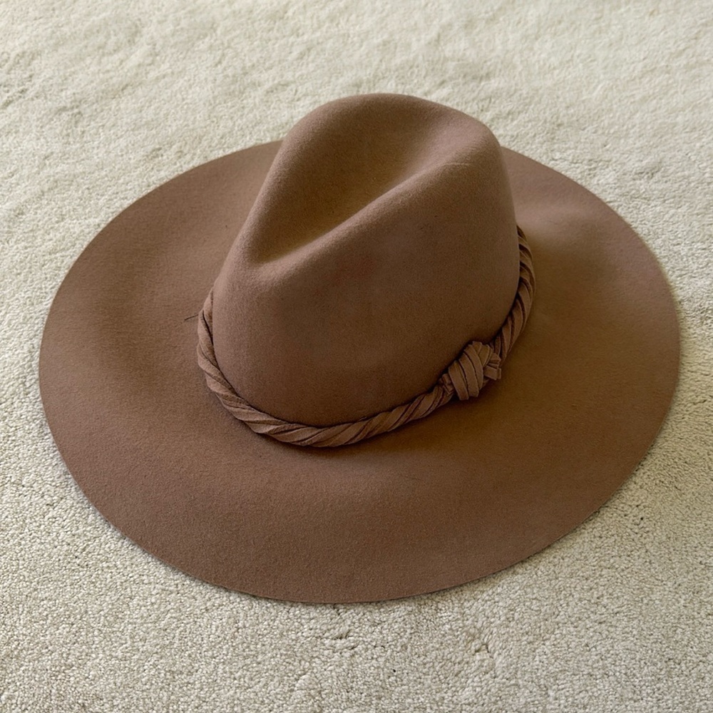 Free People Tan Wool Felt Hat Braided Band One Size